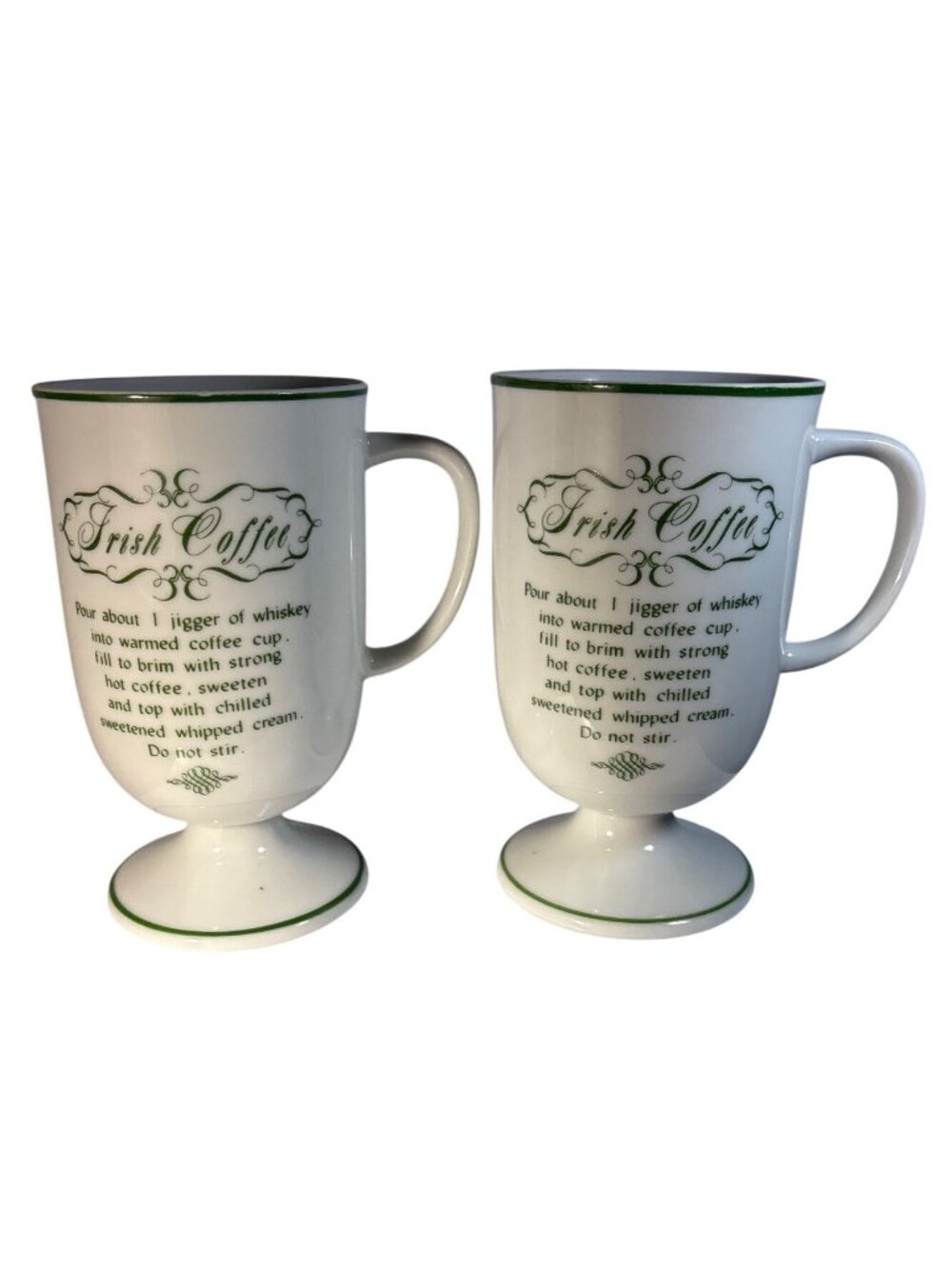 Irish Coffee Recipe Footed Mugs With Green Trim Vintage Ceramic Cups Japan